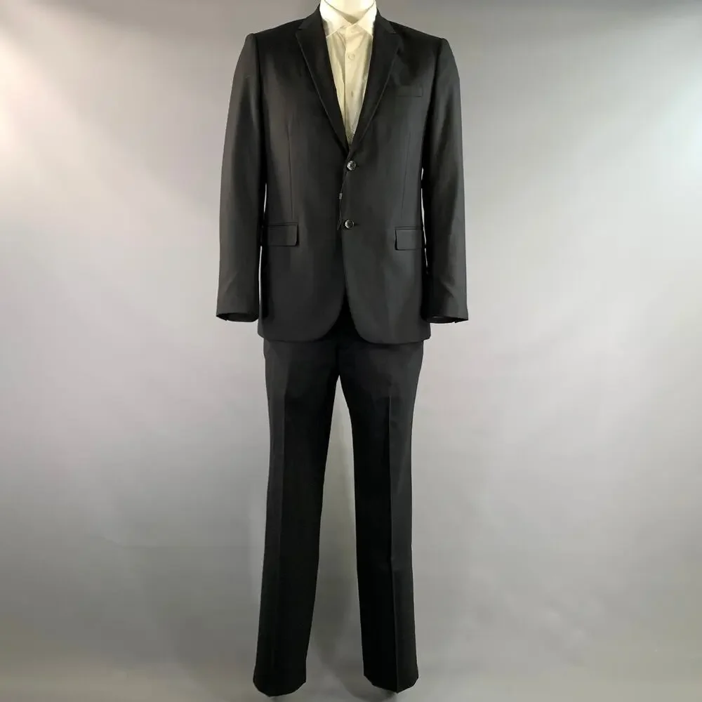 THEORY Chest Size 42 Black Solid Wool Notch Lapel 36 35 Suit
